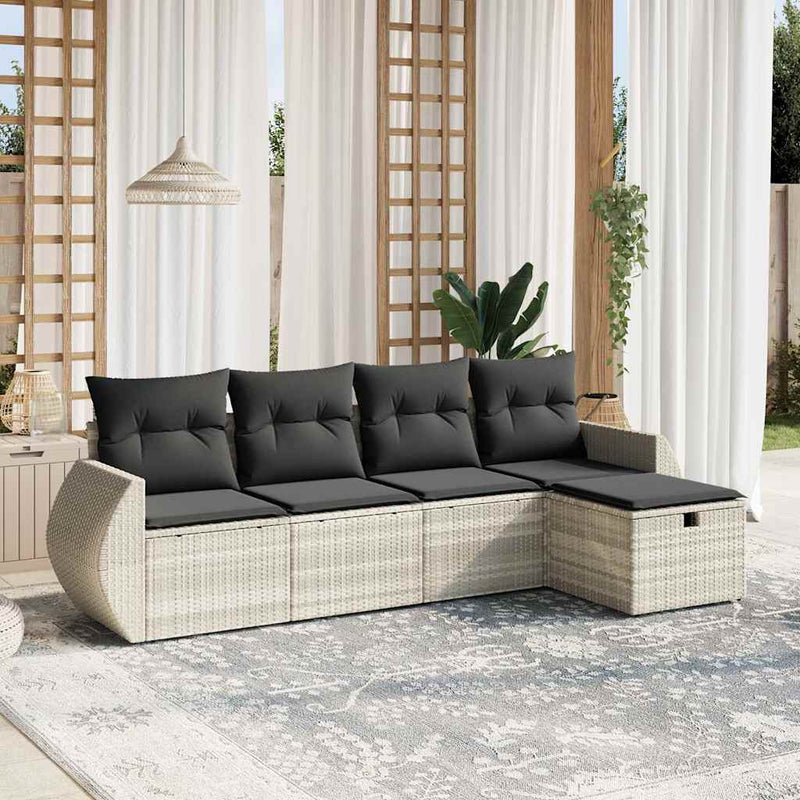 Set canapele de grădină cu perne, 5 piese gri deschis poliratan
