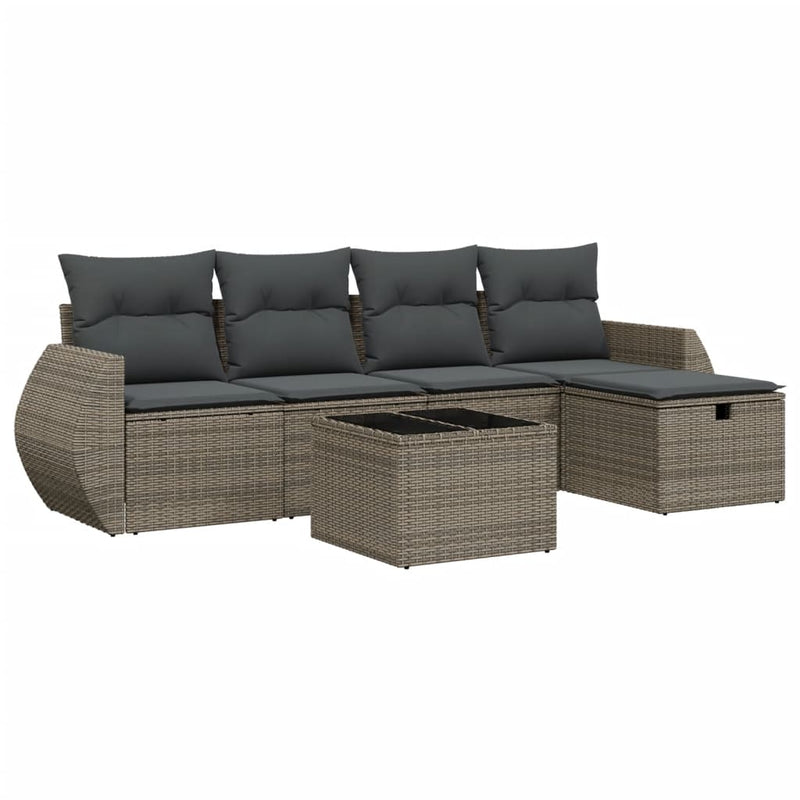 Set mobilier grădină cu perne, 6 piese, gri, poliratan