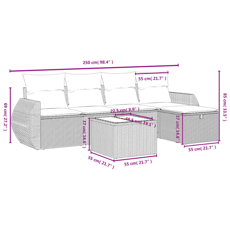 Set mobilier grădină cu perne, 6 piese, gri, poliratan