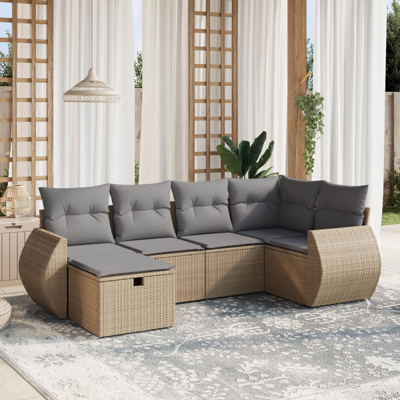 Set canapele de grădină, 6 piese, cu perne, bej, poliratan