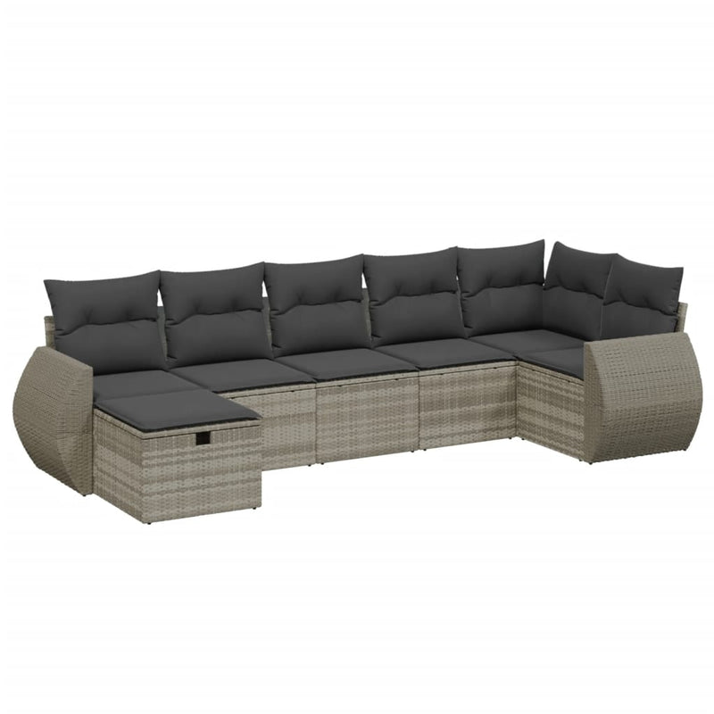 Set canapele de grădină cu perne, 7piese gri deschis poliratan