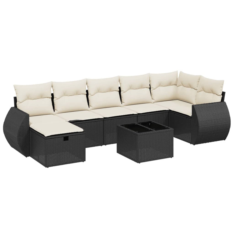 Set mobilier de grădină cu perne, 8 piese, negru, poliratan