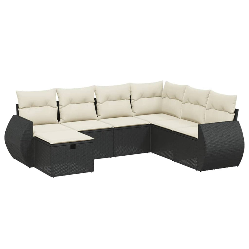 Set canapele de grădină cu perne, 7 piese, negru, poliratan