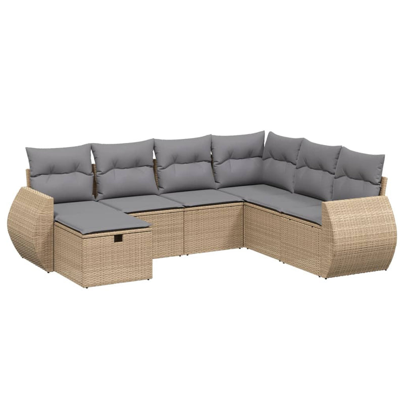 Set canapele de grădină, 7 piese, cu perne, bej, poliratan