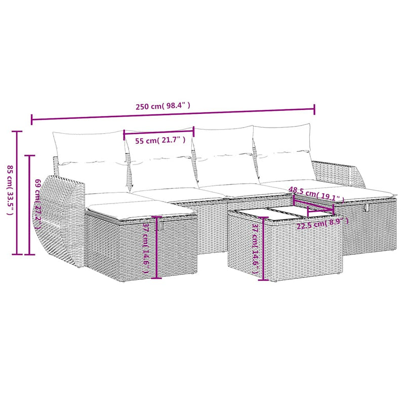 Set mobilier de grădină cu perne, 6 piese, negru, poliratan