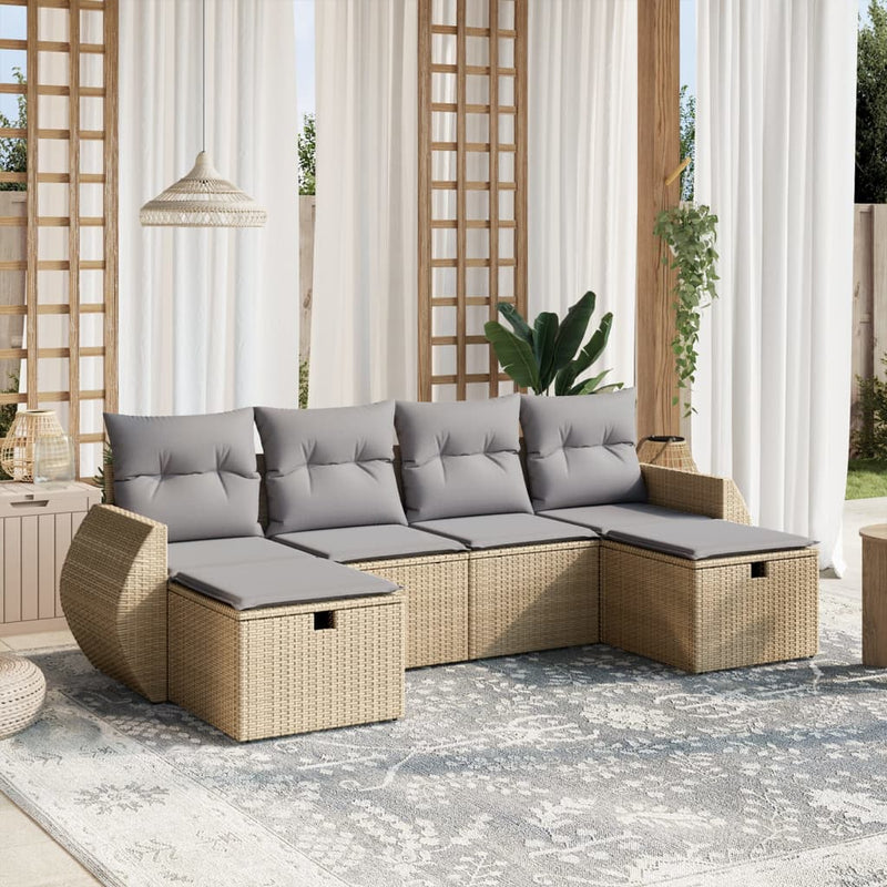 Set canapele de grădină, 6 piese, cu perne, bej, poliratan