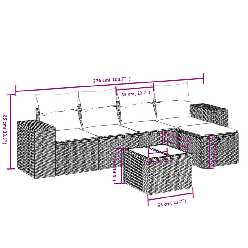Set mobilier de grădină cu perne, 6 piese, negru, poliratan