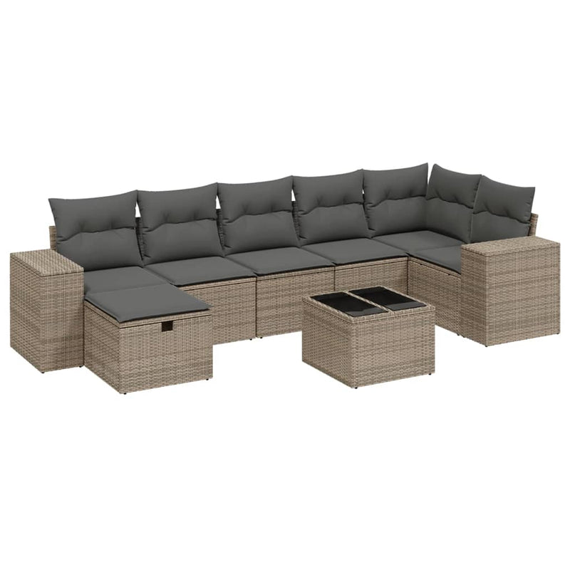 Set canapele de grădină cu perne, 8 piese, gri, poliratan