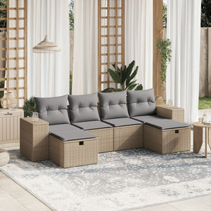 Set canapele de grădină, 6 piese, cu perne, bej, poliratan