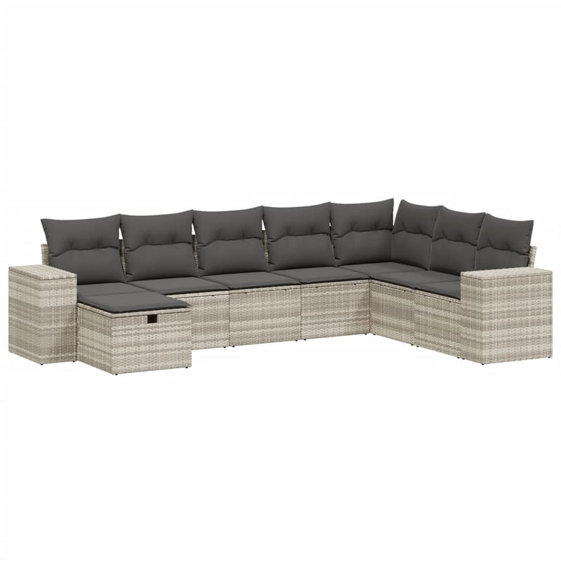 Set mobilier de grădină cu perne, 8 piese gri deschis poliratan