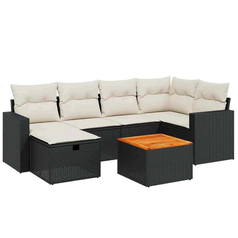 Set canapele de grădină cu perne, 7 piese, negru, poliratan