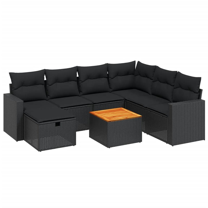 Set mobilier de grădină cu perne, 8 piese, negru, poliratan