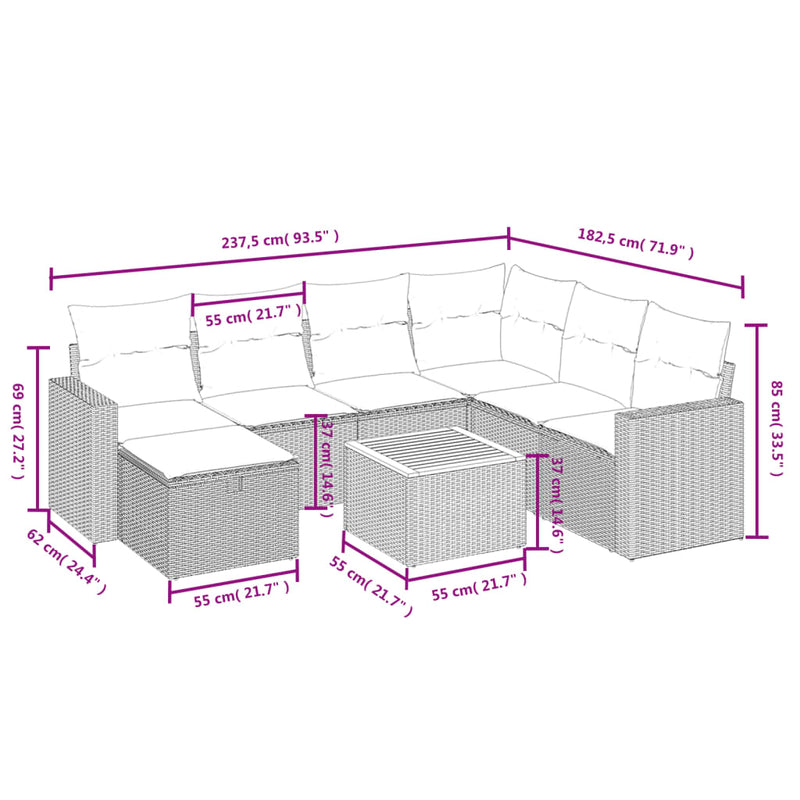 Set mobilier de grădină cu perne, 8 piese, negru, poliratan