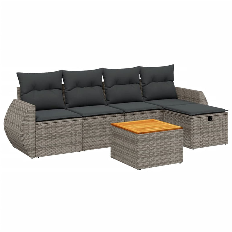 Set mobilier grădină cu perne, 6 piese, gri, poliratan