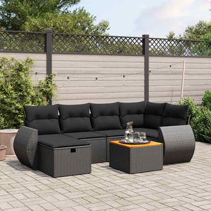 Set canapele de grădină cu perne, 7 piese, negru, poliratan