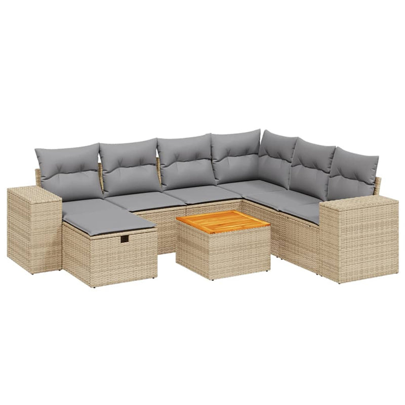 Set canapele de grădină, 8 piese, cu perne, bej, poliratan
