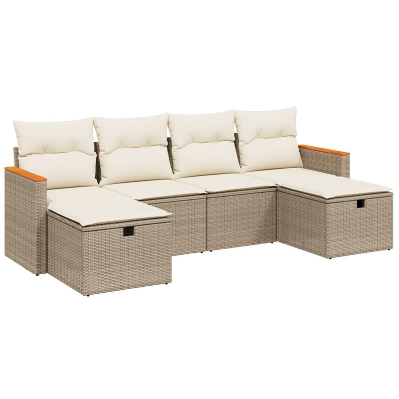 Set canapele de grădină cu perne, 6 piese, bej, poliratan