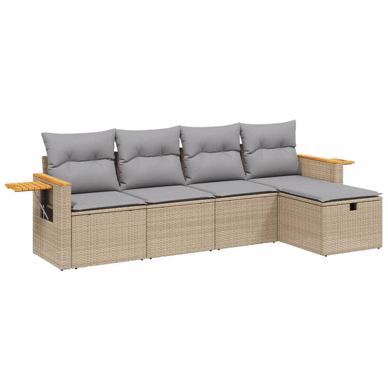 Set canapele de grădină, 5 piese, cu perne, bej, poliratan