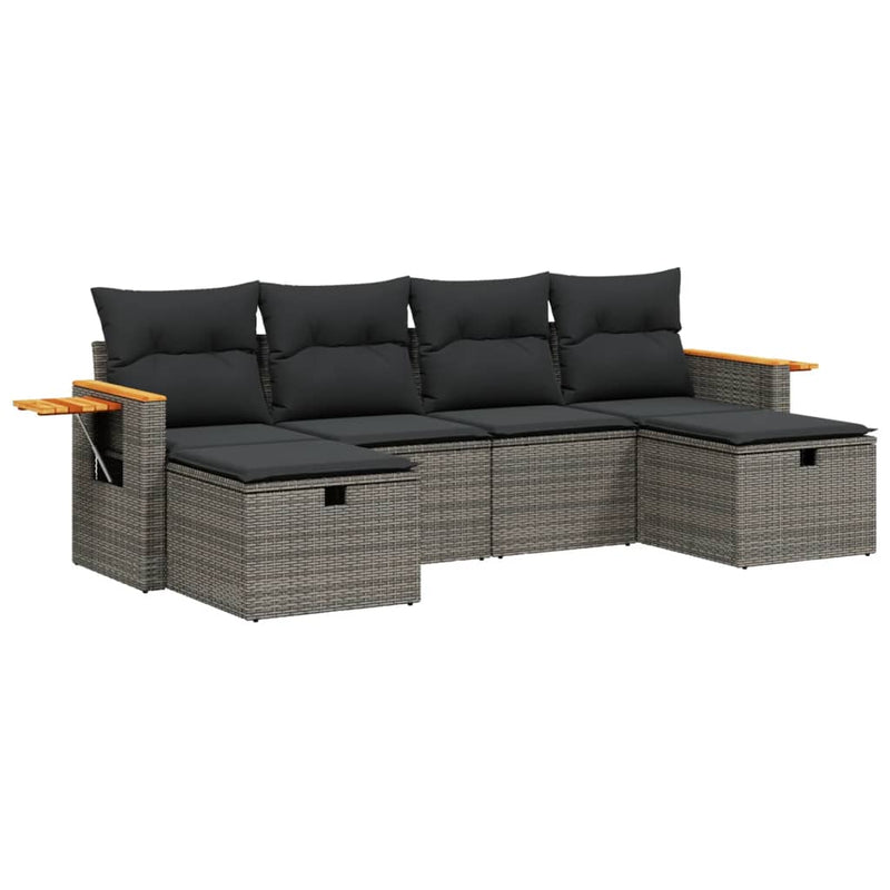 Set mobilier grădină cu perne, 6 piese, gri, poliratan