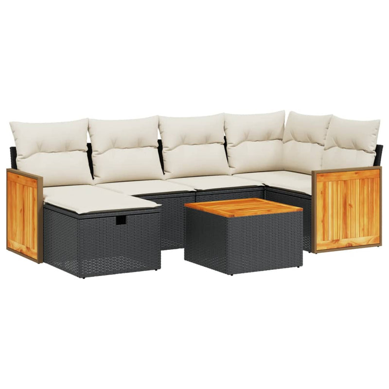 Set canapele de grădină cu perne, 7 piese, negru, poliratan