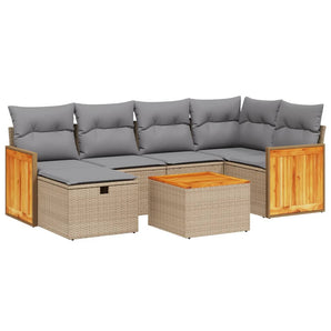 Set canapele de grădină, 7 piese, cu perne, bej, poliratan