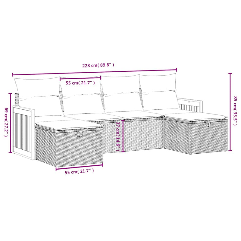 Set mobilier de grădină cu perne, 6 piese, negru, poliratan