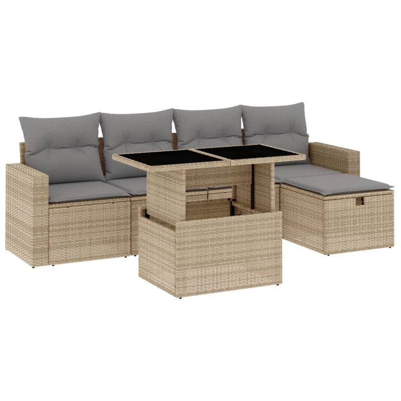 Set canapele de grădină cu perne, 6 piese, bej, poliratan