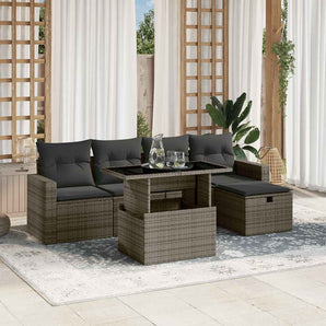 Set mobilier grădină cu perne, 6 piese, gri, poliratan
