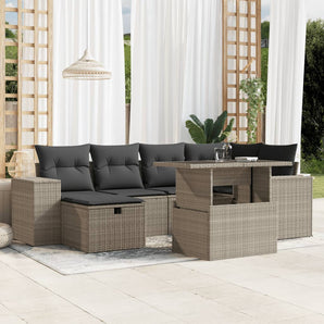 Set canapele de grădină cu perne, 7piese gri deschis poliratan
