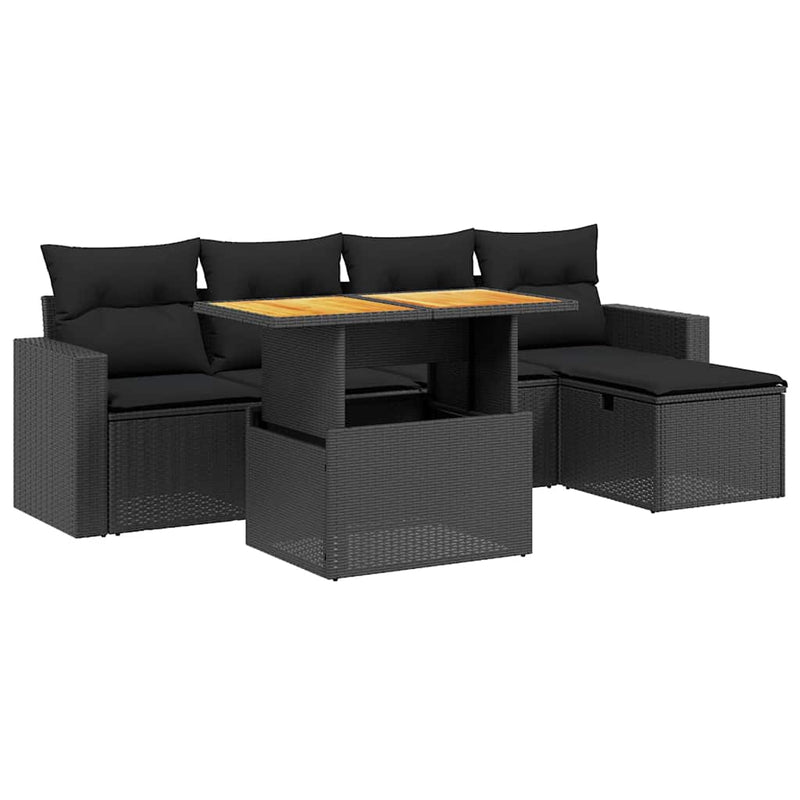 Set mobilier de grădină cu perne, 6 piese, negru, poliratan