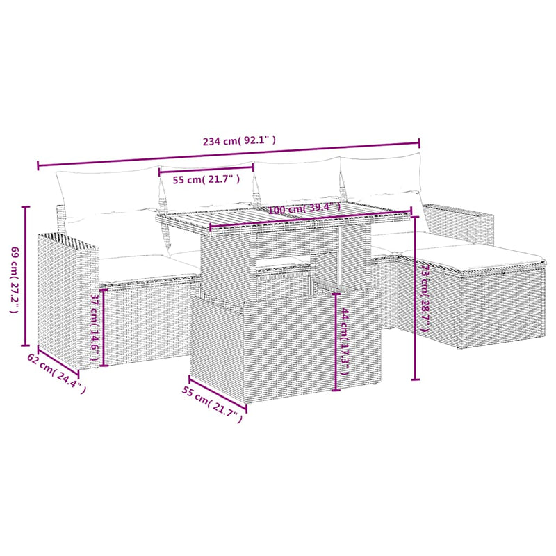 Set mobilier de grădină cu perne, 6 piese, negru, poliratan