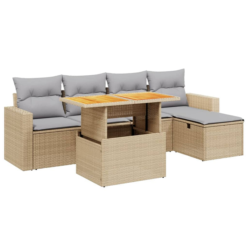 Set canapele de grădină cu perne, 6 piese, bej, poliratan