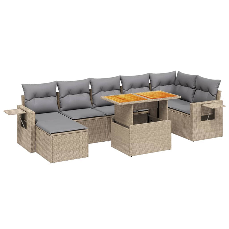 Set canapele de grădină, 8 piese, cu perne, bej, poliratan