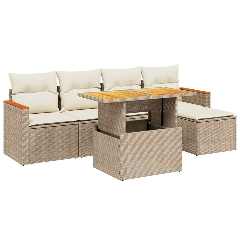Set canapele de grădină cu perne, 6 piese, bej, poliratan