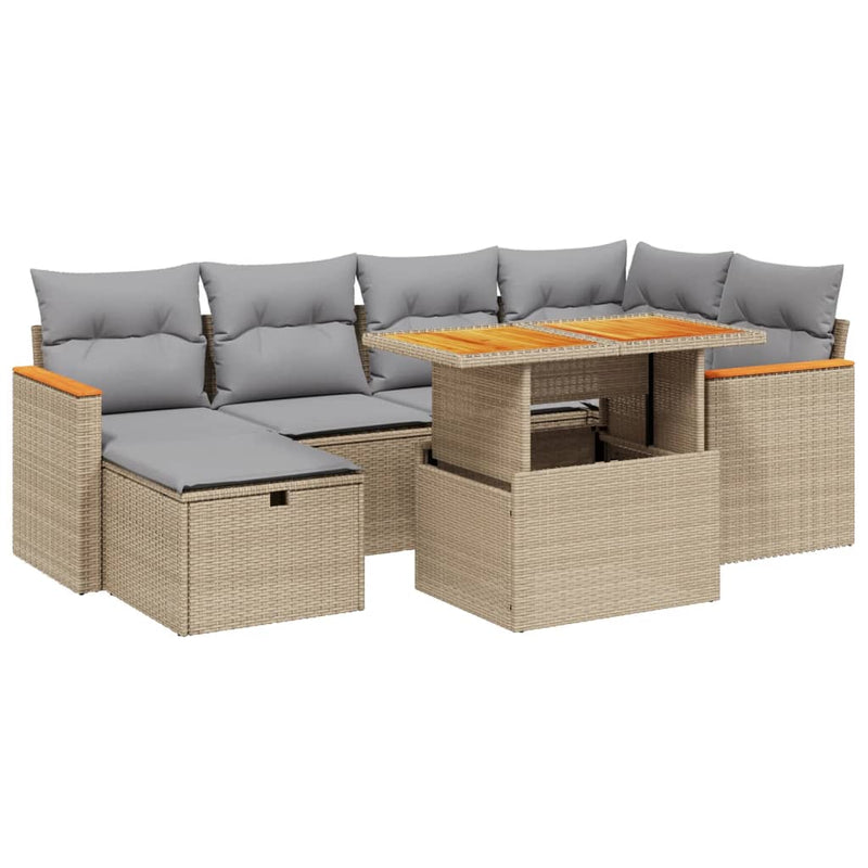 Set canapele de grădină, 7 piese, cu perne, bej, poliratan
