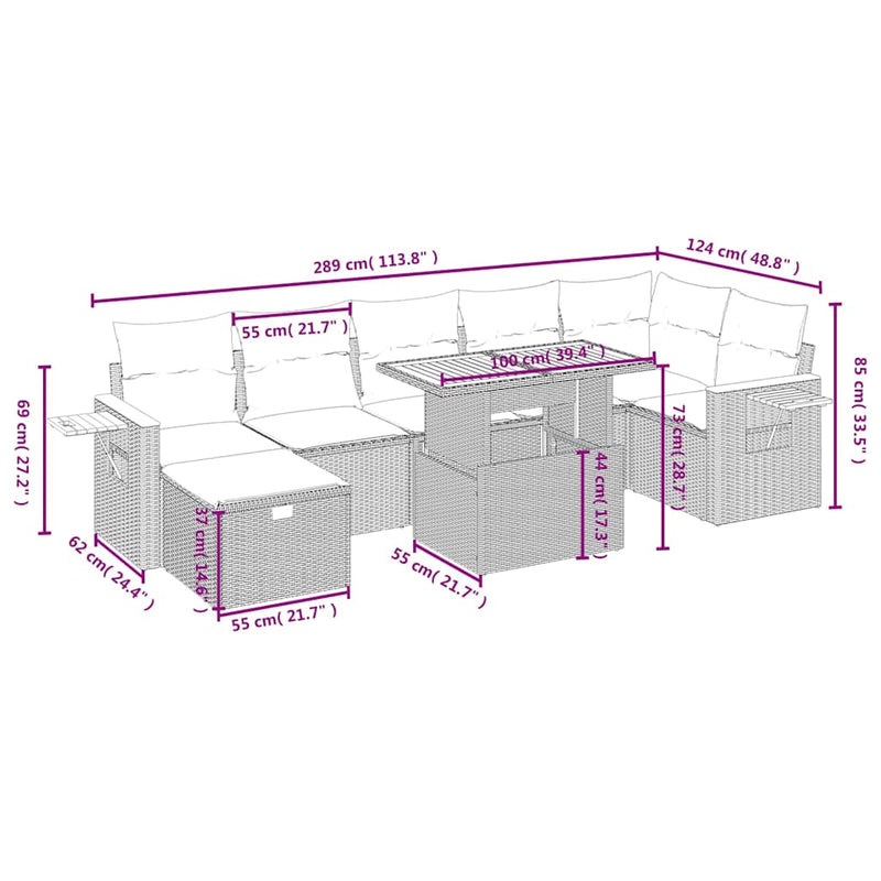 Set mobilier de grădină cu perne, 8 piese, negru, poliratan