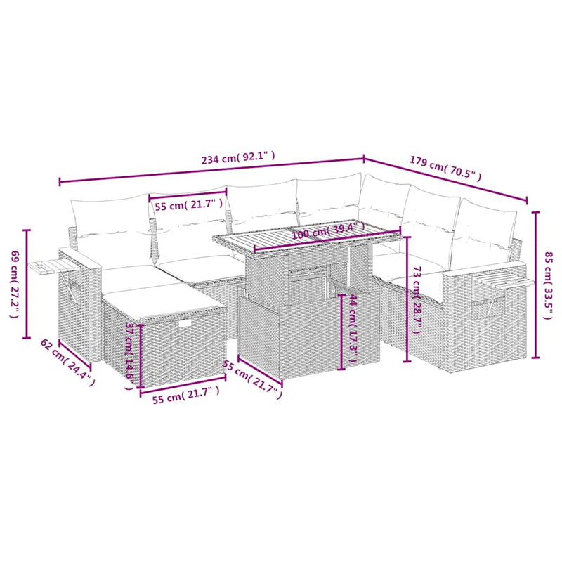 Set mobilier de grădină cu perne, 8 piese, negru, poliratan