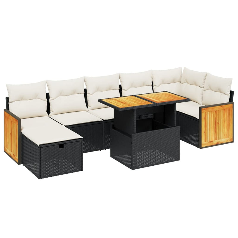 Set mobilier de grădină cu perne, 8 piese, negru, poliratan