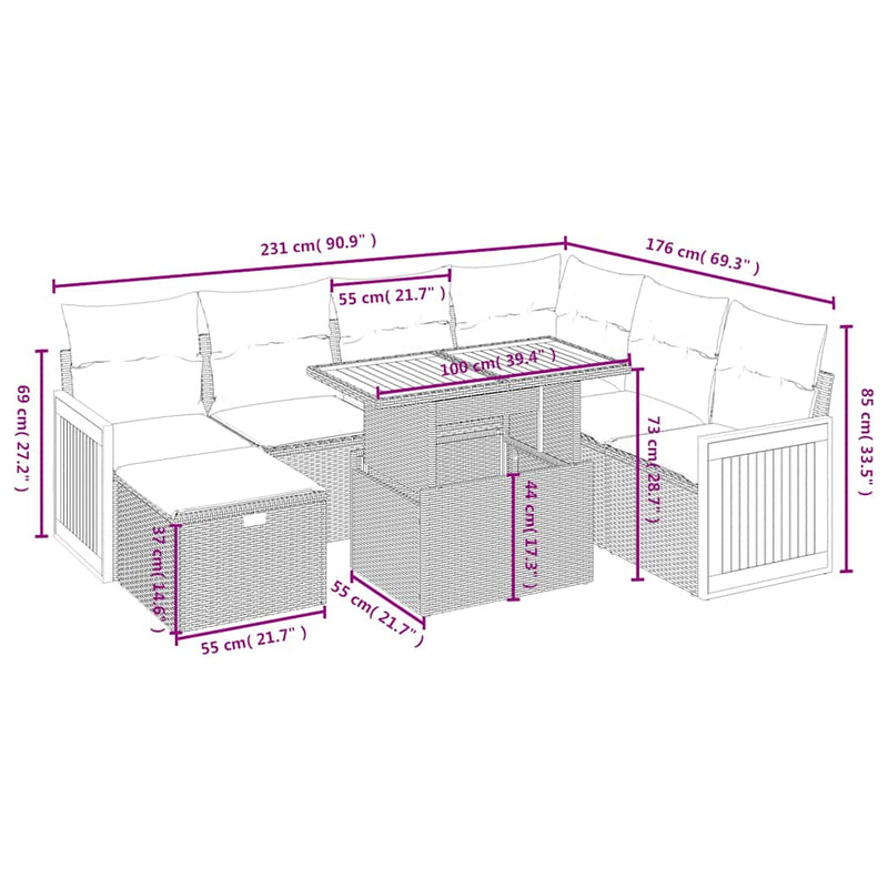 Set mobilier de grădină cu perne, 8 piese, negru, poliratan