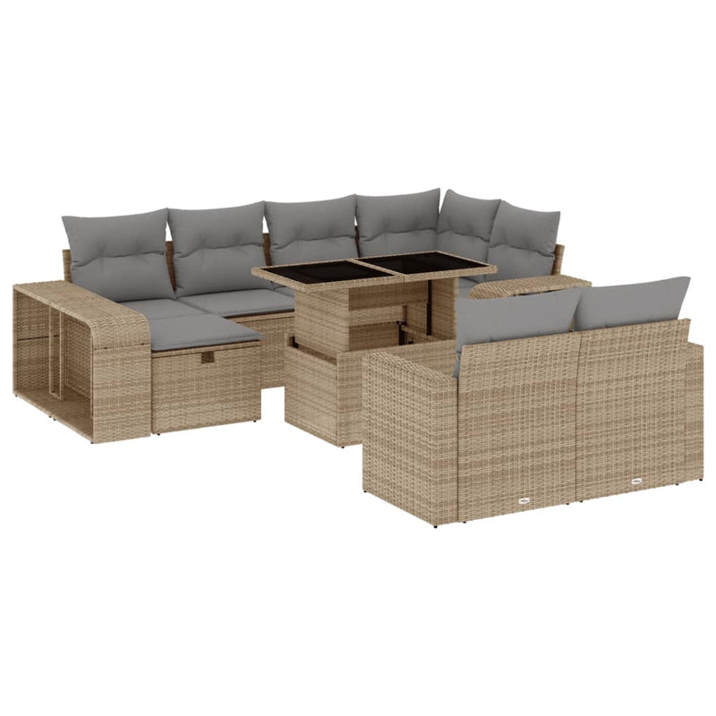 Set canapele de grădină cu perne, 11 piese, bej, poliratan