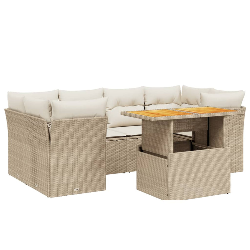 Set canapele de grădină, 7 piese, cu perne, bej, poliratan