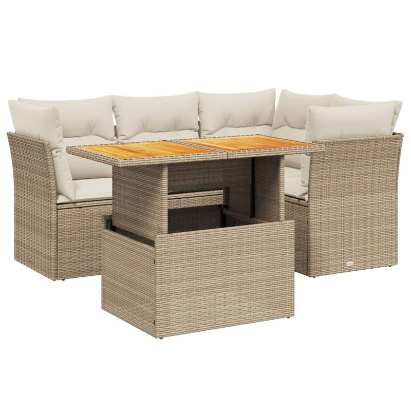 Set canapele de grădină cu perne, 5 piese, bej, poliratan