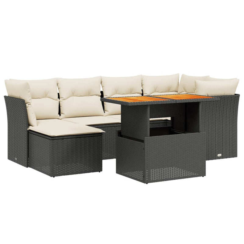 Set canapele de grădină cu perne, 7 piese, negru, poliratan