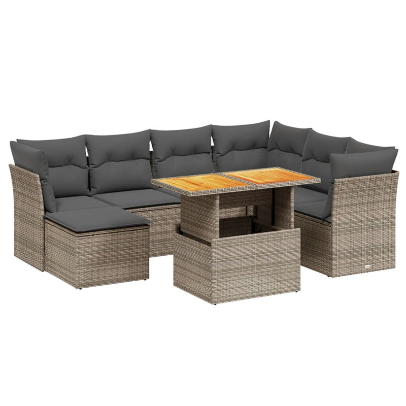 Set canapele de grădină cu perne, 8 piese, gri, poliratan