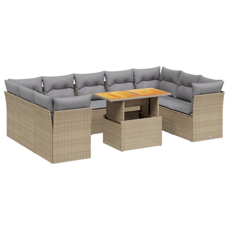 Set canapele de grădină cu perne, 10 piese, bej, poliratan