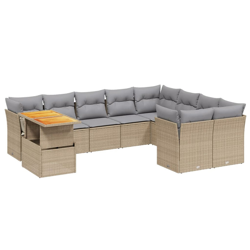 Set canapele de grădină cu perne, 10 piese, bej, poliratan