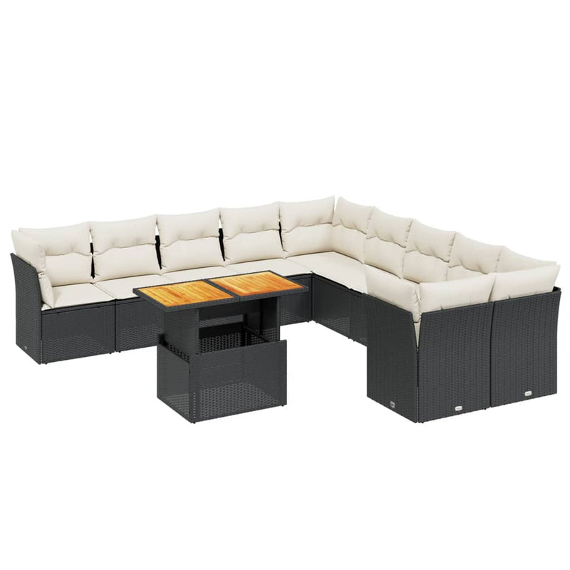 Set canapele de grădină cu perne, 11 piese, negru, poliratan