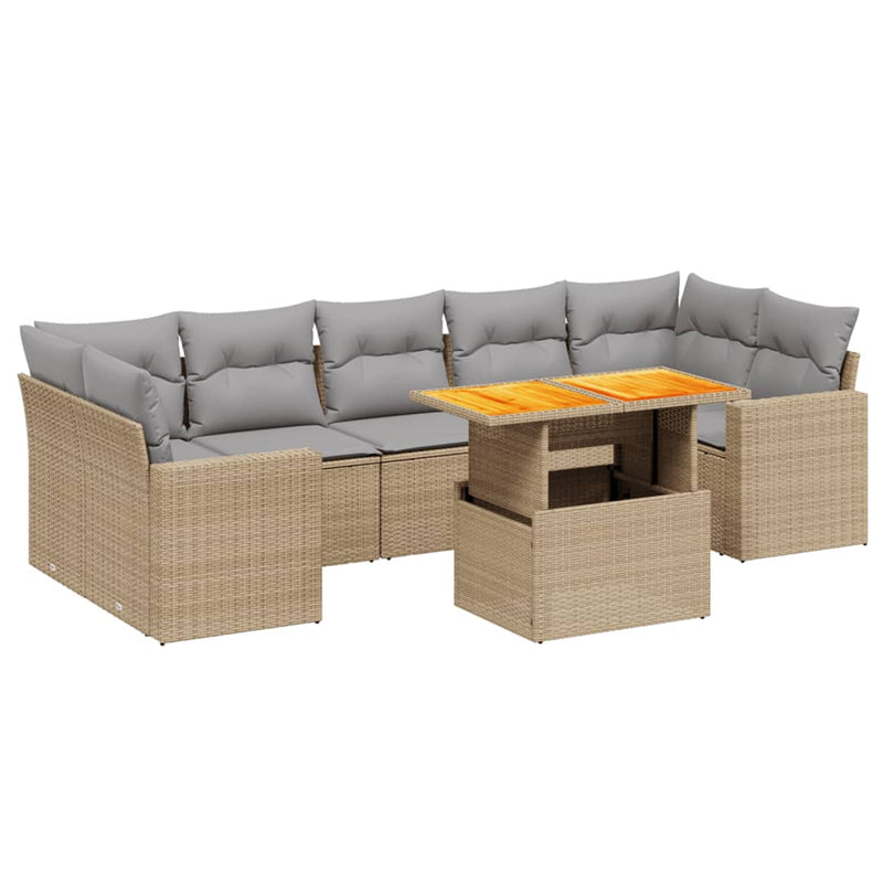Set canapele de grădină, 8 piese, cu perne, bej, poliratan