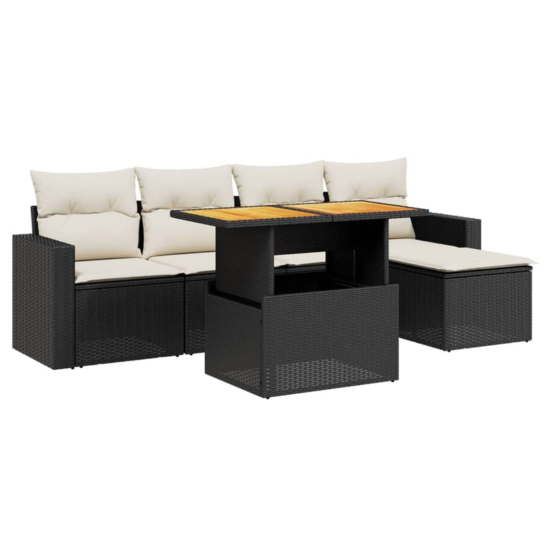 Set mobilier de grădină cu perne, 6 piese, negru, poliratan