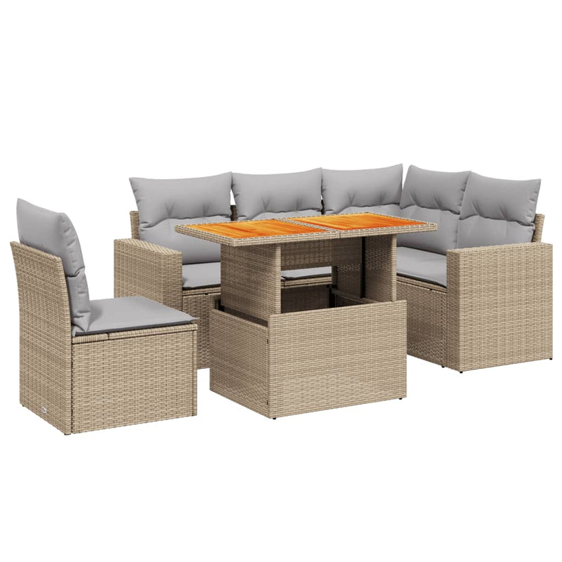 Set canapele de grădină cu perne, 6 piese, bej, poliratan